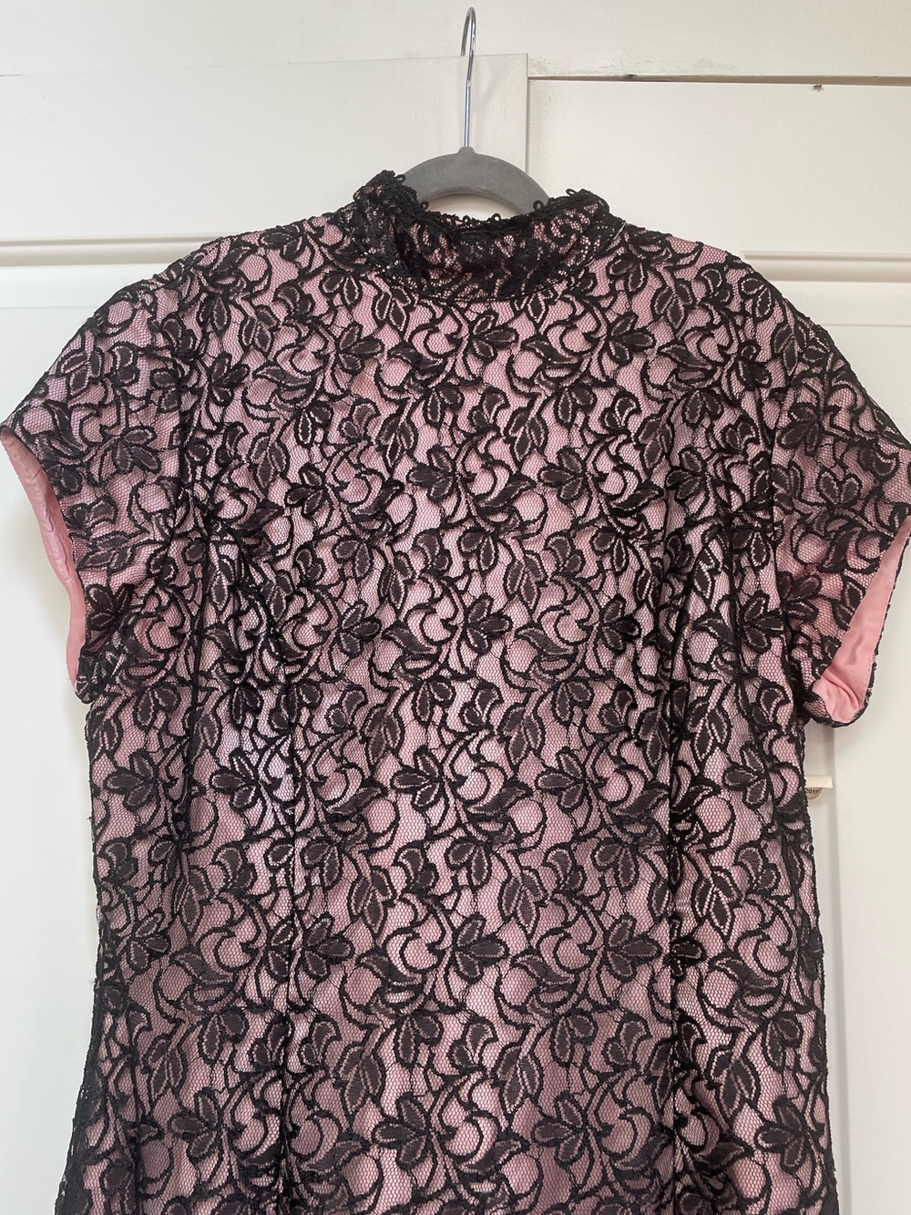 VTG Jessica McClintock Black Lace Cheongsam Gown Pink Lined Maxi Dress 10 USA - Picture 3 of 14